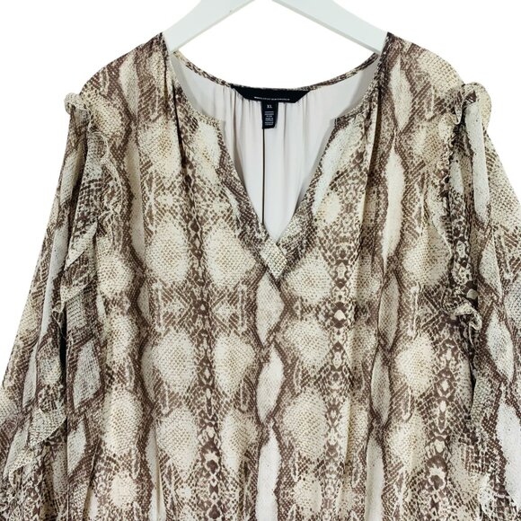 Long Sleeve Ruffle Dress snake print ruffle size xl White house black market - Picture 13 of 16